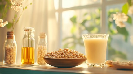Soy Rich Healthy Diet: Milk and Bean Oil Sources