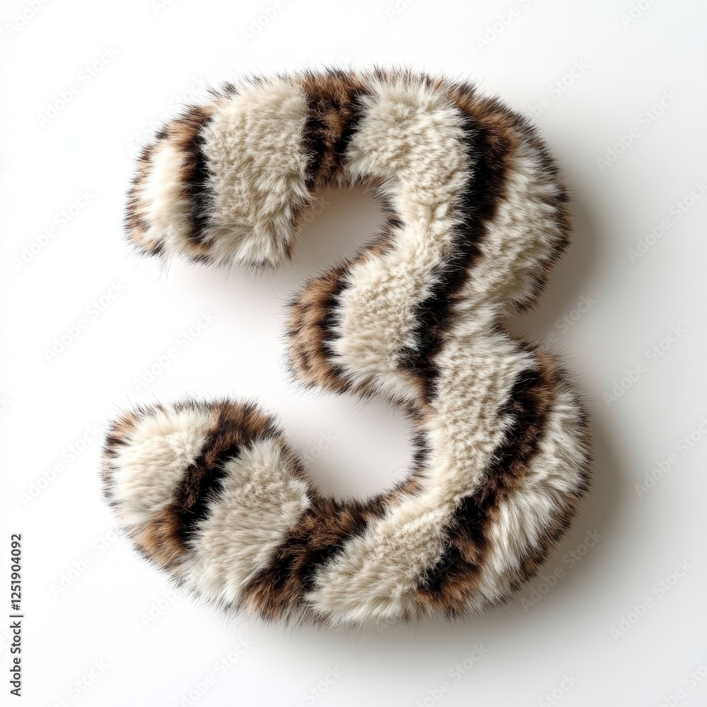 Poster zebra fur shaped number three on a clean white background showcasing unique texture and design detai