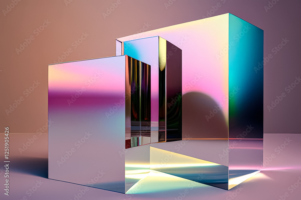 Aufkleber two cubes are reflected in a mirror, one is green and the other is blue. the cubes are arranged in a