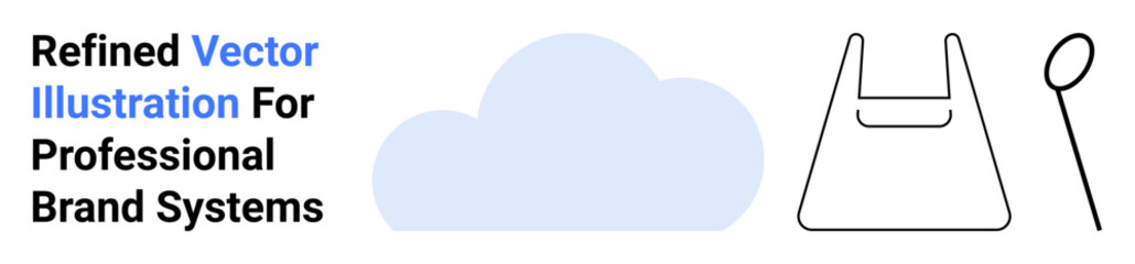 Cloud icon, minimalist shopping bag outline, and spoon graphic. Ideal for branding, eco-awareness, food industry, online stores, digital designs, professional layouts flat landing page banner