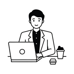 a person working on a computer silhouette vector art illustration