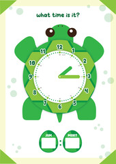 what time is it worksheet for kidergarten printable theme turtle