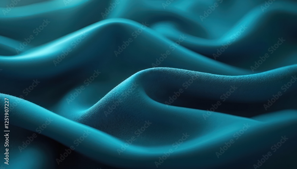 Poster close-up of blue wavy luxury fabric texture. soft smooth textile background with elegant curves for 