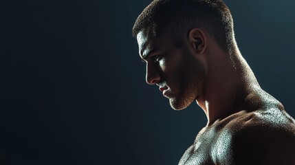 Muscular Man Side Portrait: Gym Workout and Fitness