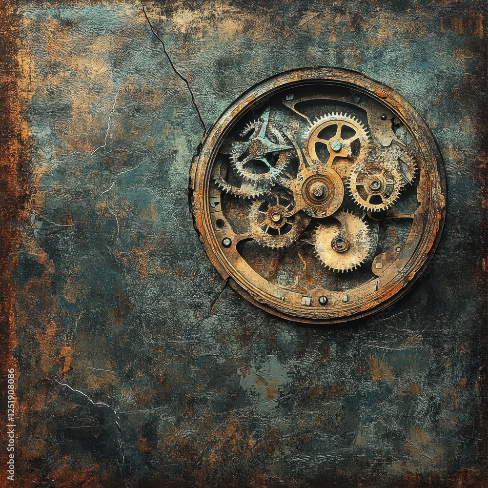 Aufkleber intricate arrangement of rusted gears embedded in a textured wall