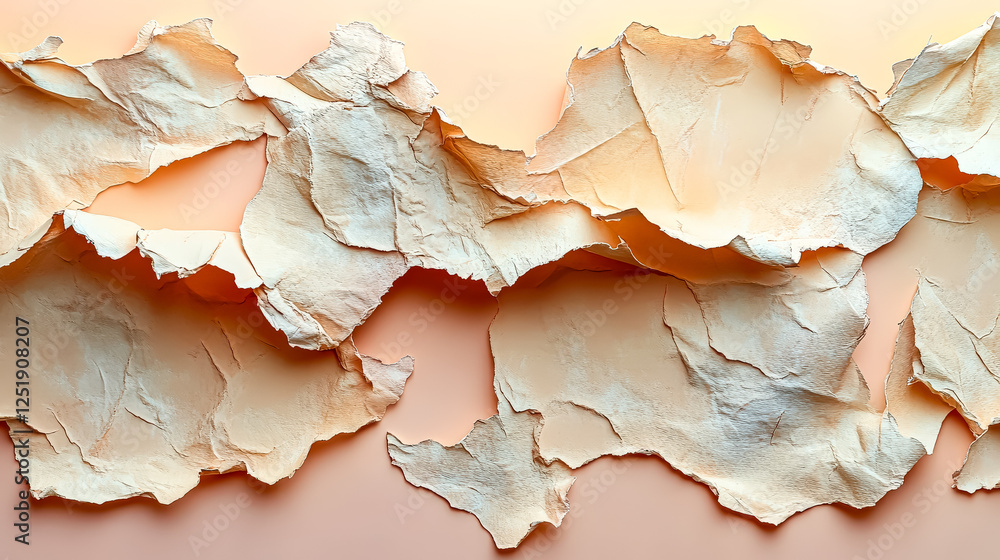 Poster the image is a collage of torn paper with a white background. the paper is cut into various shapes a