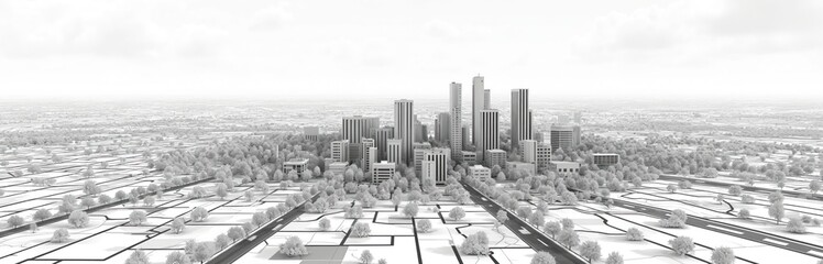 Imaginary cadastral map of territory with buildings, roads, land parcel. Black, white web banner design concept for construction industry, urbanism, valuation, survey planning. Blueprint for