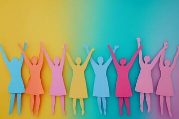 Happy Women Teamwork Bright Background