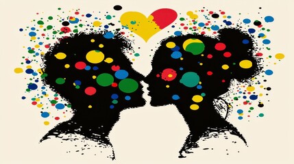 Abstract Couple Kissing Silhouette Art With Colorful Splashes