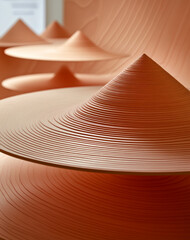 Abstract geometric formations with layered, sand-like textures in warm tones