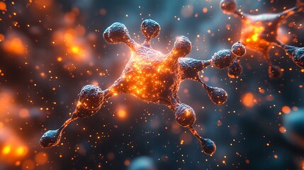 Digital concept of glowing micro-organisms exchanging biochemical messages in a network
