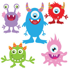 Funny monster collection vector cartoon illustration