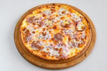 Traditional Turkish cuisine. Pizza, pita, pidesi, sucuk, hummus, kebab. Many dishes on the table. Serving dishes in restaurant. Mix, formaggi, veggie pizza. Top view, flat lay