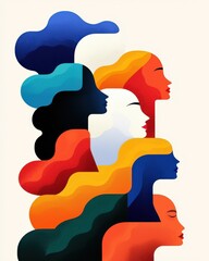 Diverse women faces artistic portrait digital art colorful environment side view empowerment concept