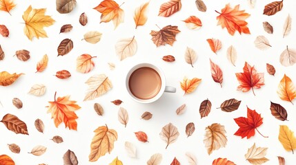 Autumn Leaves Pattern with Coffee or Tea Cup