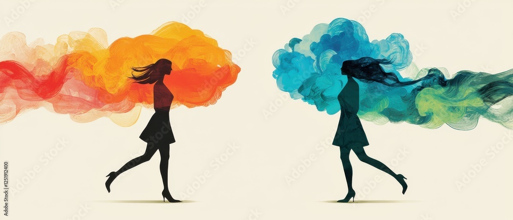 Poster emotional transformation through colorful clouds abstract art studio setting side view conceptual re