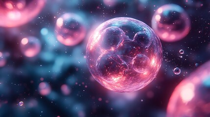 Fototapeta premium Futuristic microscopic world of self-aware biological cells exchanging quantum information