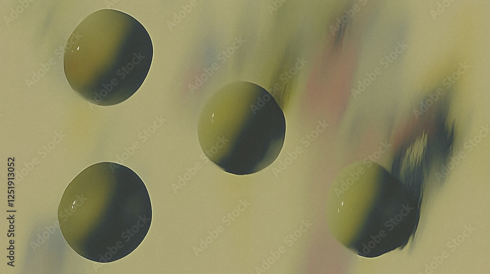 Poster floating spheres with abstract background in soft tones