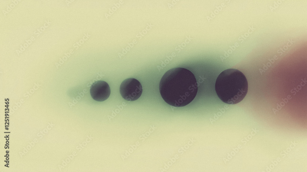 Poster surreal gradient orbs: abstract sequence of floating shapes with soft shadows