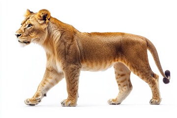 Obraz premium A lioness walking gracefully, showcasing its majestic form and movement.