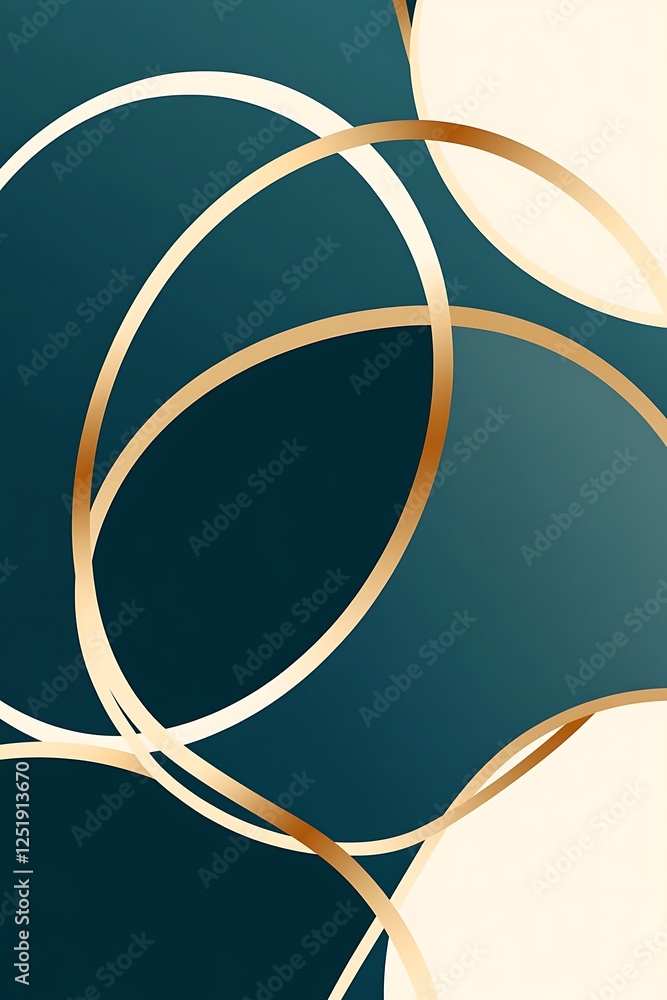 Poster elegant gradient circle background in teal, cream, and gold with a modern and minimal abstract geome