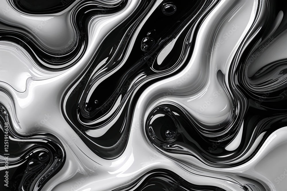 Poster monochrome black and white whimsical glossy noise texture for abstract liquid design and elegant web