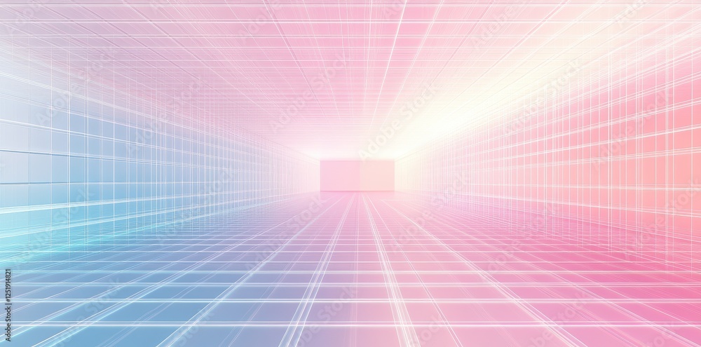 Poster abstract perspective view of tiled room with grid overlay