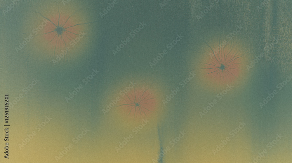 Poster abstract atmospheric painting with radiating sunbursts on a soft gradient background