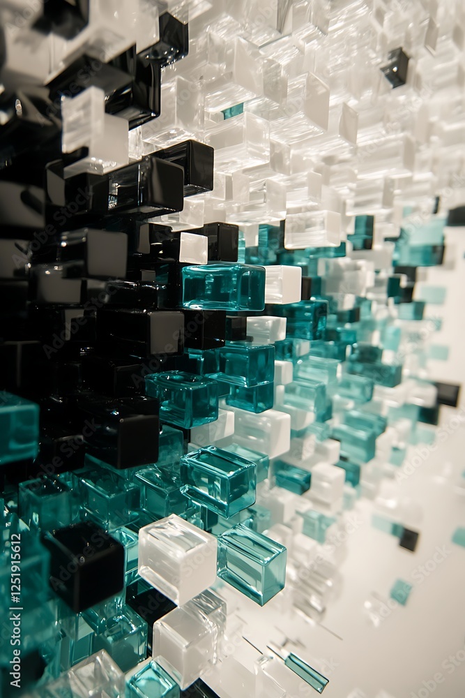 Poster modern gradient cube background in black, white, and teal with a futuristic and abstract geometric p