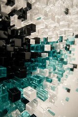 Modern Gradient Cube Background in Black, White, and Teal with a Futuristic and Abstract Geometric Pattern
