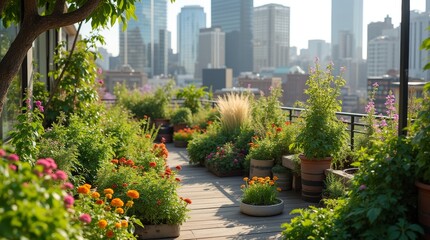 Fototapeta premium rooftop garden filled with various plants and flowers