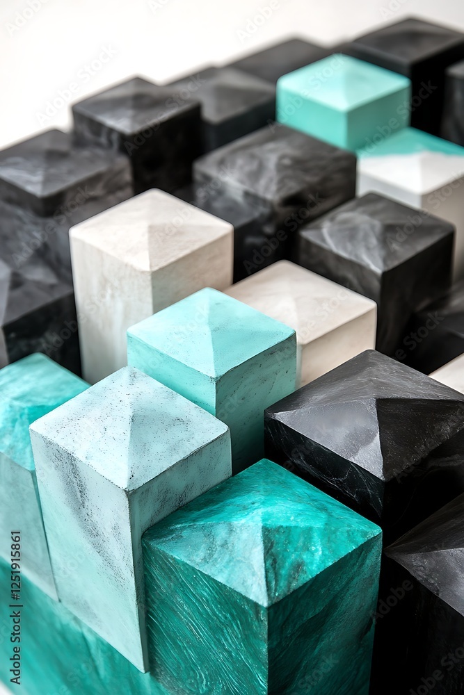 Poster modern gradient cube background in black, white, and teal with a futuristic and abstract geometric p
