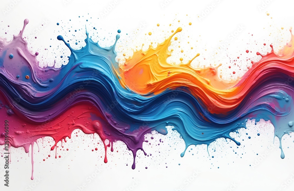 Poster vibrant colorful paint splash illustration. abstract art background with colorful splatter fluid on 