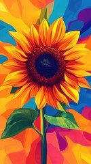 Fototapeta premium Colorful sunflower stands out against abstract background of bold hues