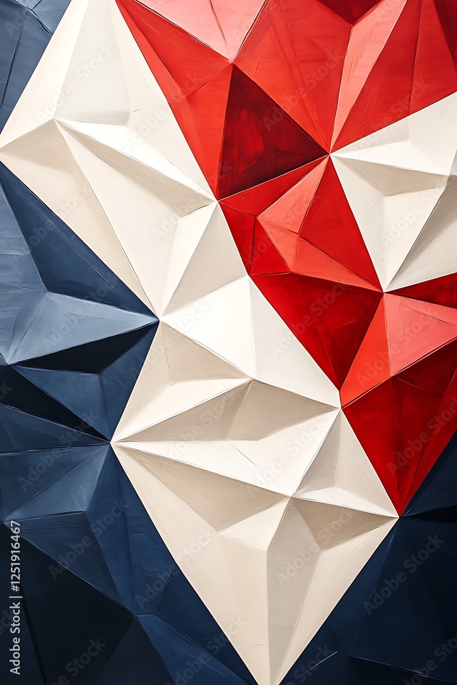 Poster dynamic gradient triangle background in red, white, and dark blue with a sleek and modern geometric 