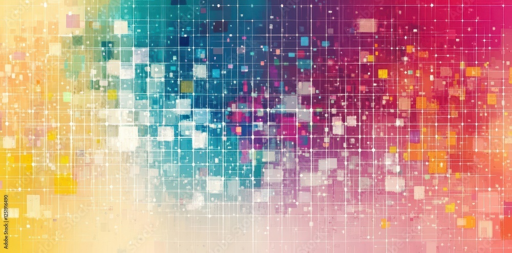 Aufkleber colorful data grid with digital blocks and blurred background