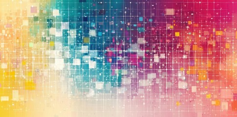 Colorful data grid with digital blocks and blurred background