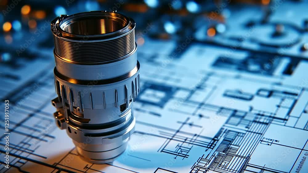 Poster a close-up of a finely machined piston resting on a blueprint of an advanced internal combustion eng