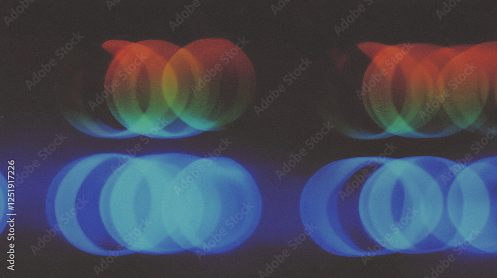 Poster vibrant abstract light patterns with red and blue circles on black background