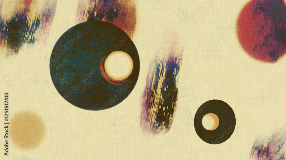 Poster abstract circular patterns with colorful brush strokes on textured background