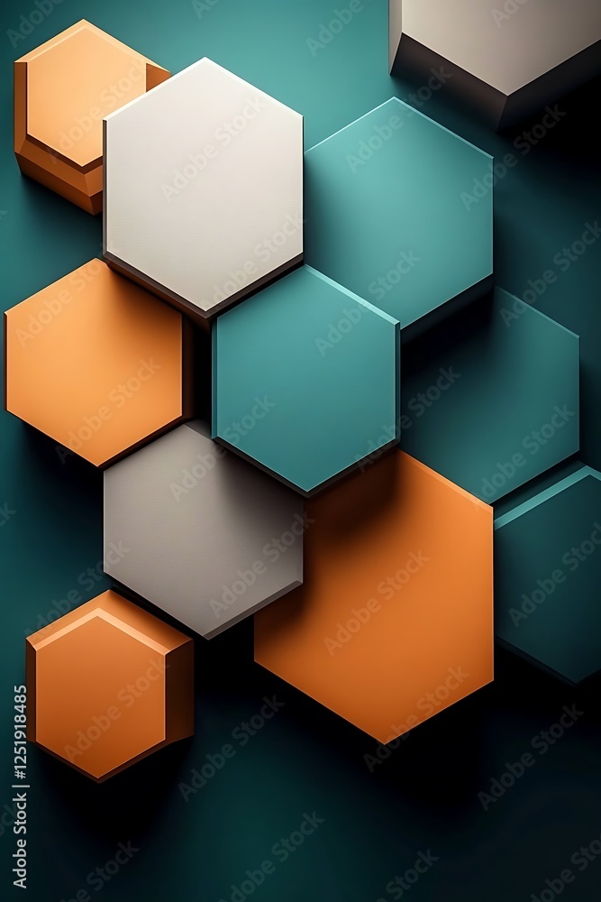 Poster a stylish hexagonal background featuring teal, orange, and gray in a geometric abstract pattern for 
