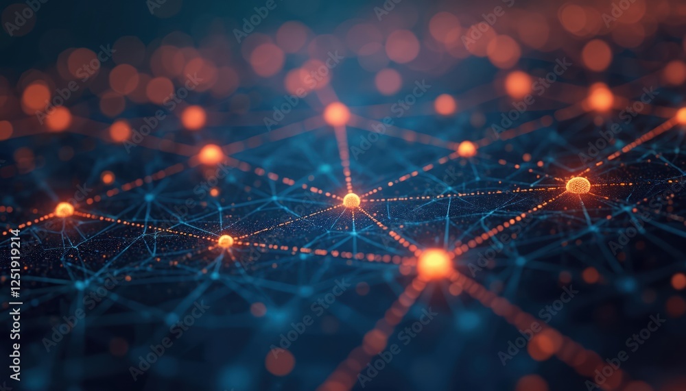 Aufkleber illustration of ai as network of glowing nodes, connections. blue lines symbolize deep learning proc