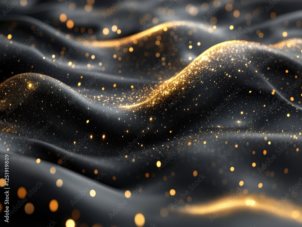 Poster A shimmering black fabric with golden sparkles creating a wave-like effect.