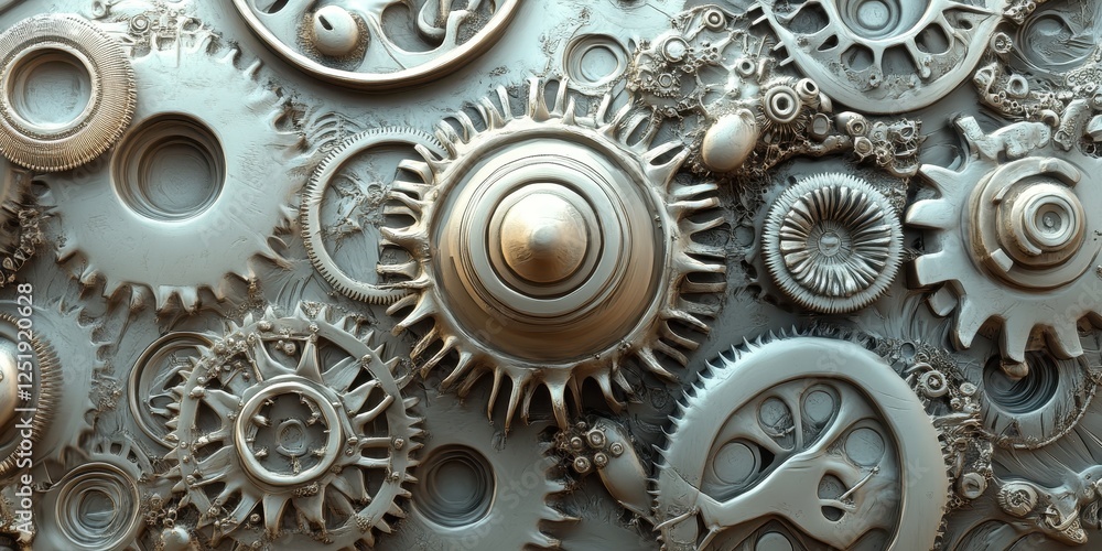 Aufkleber silver gears and cogs arranged in intricate abstract patterns