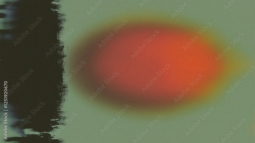 Poster abstract gradient with bold black brushstroke and soft red circle on green background