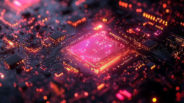 Microchip-inspired futuristic design showcasing detailed vibrant interconnected systems