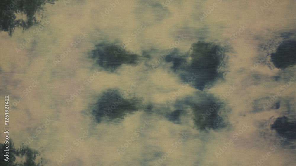 Poster abstract inkblot design with symmetrical blue and green patterns on textured canvas