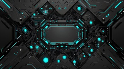 Fototapeta premium Futuristic black circuit board with glowing blue accents and intricate design