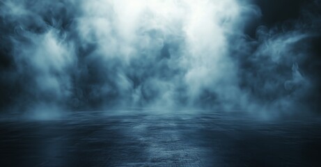 Fototapeta premium Mysterious blue fog enveloping a reflective surface in a dimly lit setting