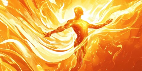 Figure in radiant light with arms spread wide open